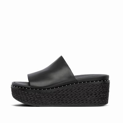 Fitflop Eloise Espadrille Leather Wedge Slides - Keilsandaletten Damen - Schwarz (HLU041876)